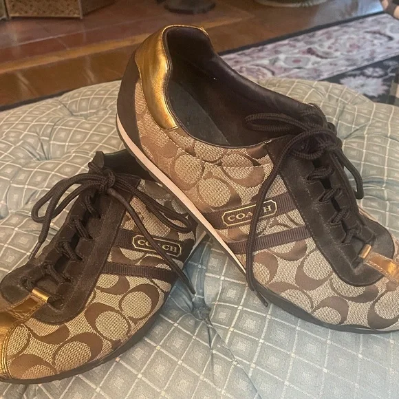 Coach Brown and Gold Women's Sneakers - Picture 1 of 12